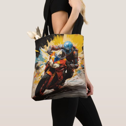 Moto Race Actie Sport Schilderen Abstracte Art Dec Tote Bag (Dichtbij)