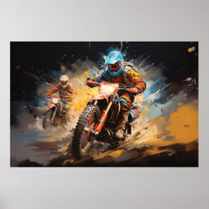 Motocross Actie Sport Schilderen Abstracte Art Dec Poster