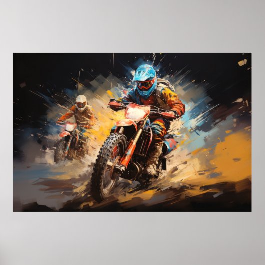 Motocross Actie Sport Schilderen Abstracte Art Dec Poster (Voorkant)