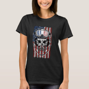 Motocross-American Flag Skull Glasses Tire Tracks T-shirt