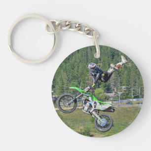 Motocross-antenne met stuntnummer sleutelhanger