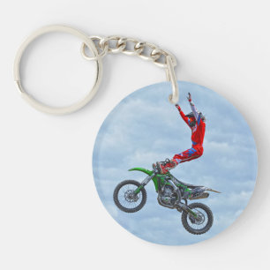 Motocross-antenne met stuntnummer sleutelhanger