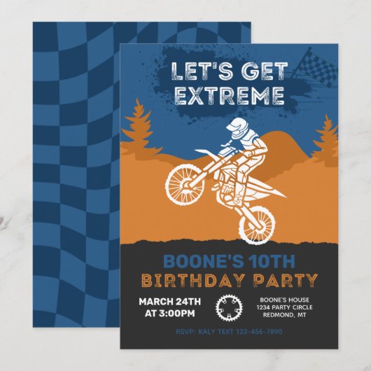 Motocross Birthday Invitation | Dirt Bike Invite Kaart (Voorkant / Achterkant)