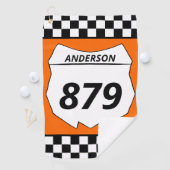 Motocross Bord Aangepast vuilnummer bij Oranje Golfhanddoek (Insitu)