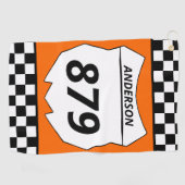 Motocross Bord Aangepast vuilnummer bij Oranje Golfhanddoek (Horizontaal)