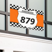 Motocross Bord Aangepast vuilnummer bij Oranje Spandoek (Buitenkant Gebouw)