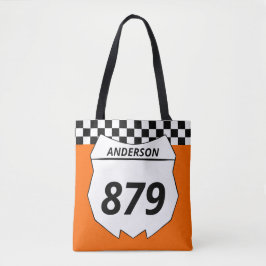 Motocross Bord Aangepast vuilnummer bij Oranje Tote Bag