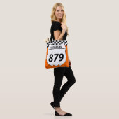 Motocross Bord Aangepast vuilnummer bij Oranje Tote Bag (Op model)