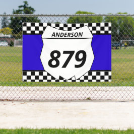 Motocross Bord Aangepast vuilnummer kiezen op blau Spandoek