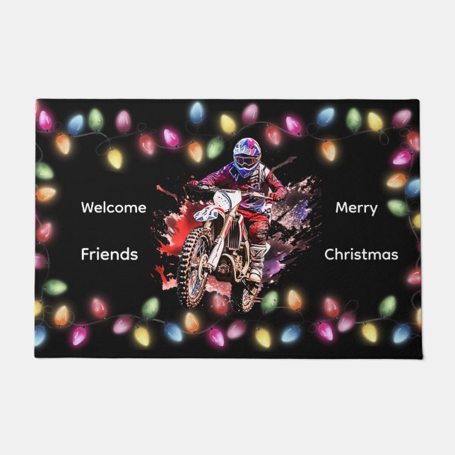 Motocross Christmas Welcome Friends Doormat Deurmat (Voorkant)