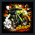 Motocross Comic Burst Dirt Bike Rider Poster<br><div class="desc">A bold comic-inspired motocross design featuring a high-energy dirt bike rider launching forward in an explosive action scene. Surrounded by dynamic starbursts, smoke clouds, and stylized motion effects, the rider powers through the frame with vibrant colors and strong graphic lines that make the artwork pop. The design blends motocross adrenaline...</div>