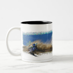 Motocross-coureur kunstwerk cadeaus tweekleurige koffiemok