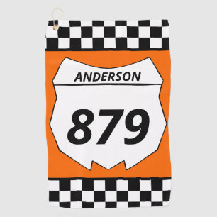Motocross Custom Dirt Bike Number Plate on Orange Golfhanddoek
