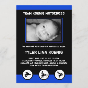Motocross Dirt Bike Birth Announcement Blue/Black Aankondiging