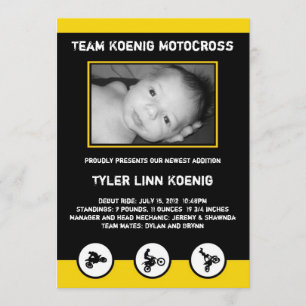 Motocross Dirt Bike Birth Announcement Yellow Aankondiging
