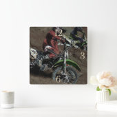 Motocross Dirt-Bike Champion Racer Vierkante Klok (Huis)