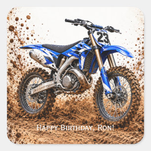 Motocross Dirt Bike Jongens Verjaardagsfeestje Vierkante Sticker