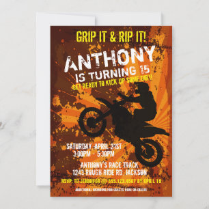 Motocross Dirt Bike Race Boys Birthday Party Invit Kaart