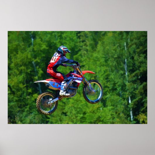 Motocross Dirt-Bike Racer Getting Air Poster (Voorkant)