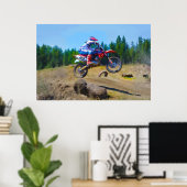 Motocross Dirt-Bike Racer One Wheeling Poster (Thuiskantoor)
