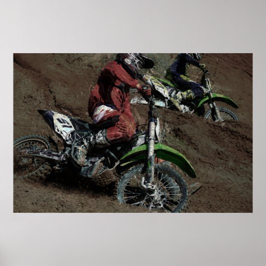 Motocross Dirt-Bike Racer Spraying Dirt Poster (Voorkant)