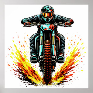 Motocross Dirt Bike Rijder Met Vurige Spoor Extrem Poster