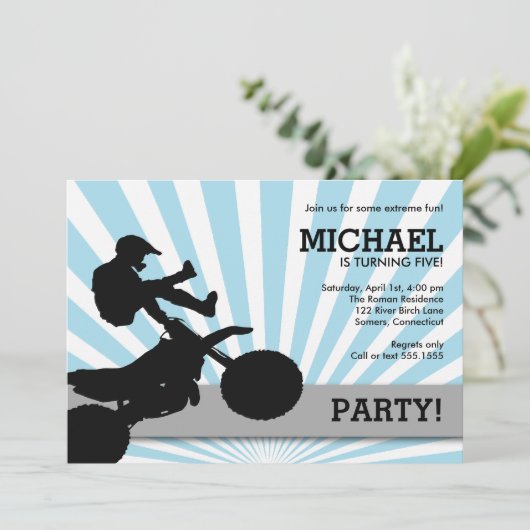 Motocross Dirtbike Invitation Blue Kaart (Staand voorkant)