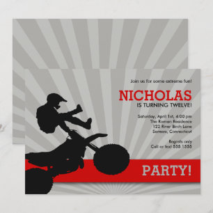 Motocross Dirtbike Invitation, Red en Black Kaart