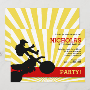 Motocross Dirtbike Invitation, Yellow and Red Kaart