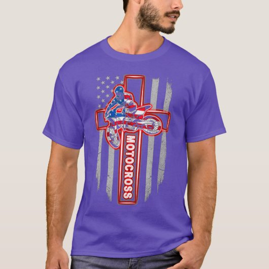 Motocross Drag Racing American Flag Cross T-shirt (Voorkant)