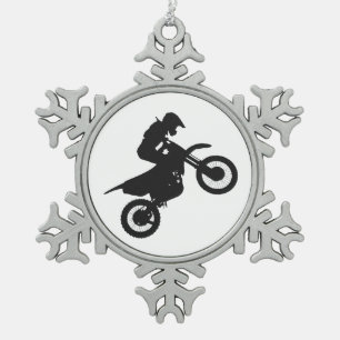 Motocross driver - Kies achtergrondkleur Tin Sneeuwvlok Ornament
