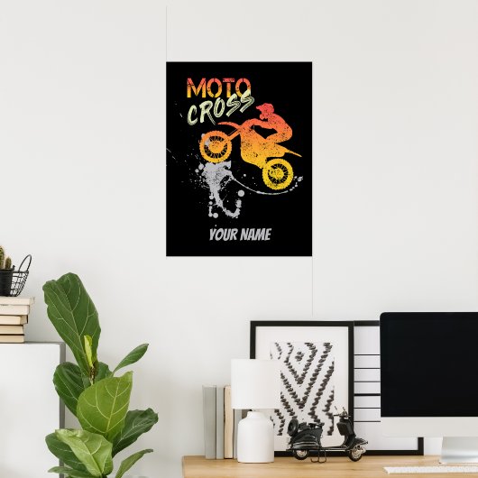 Motocross-fiets en motorfietsen als vinta poster (Thuiskantoor)