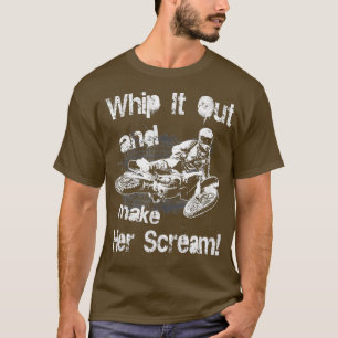 Motocross Funny trekt het uit en maakt haar geschr T-shirt