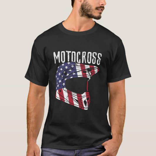 Motocross Helmet Us Flag Dirt Bike Patriot Biker T-shirt (Voorkant)