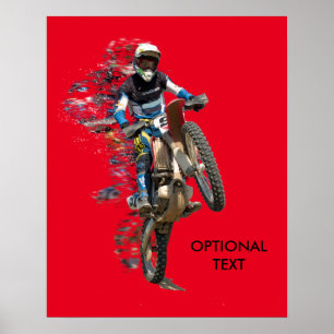 Motocross in de woestijn met vliegende stukken poster