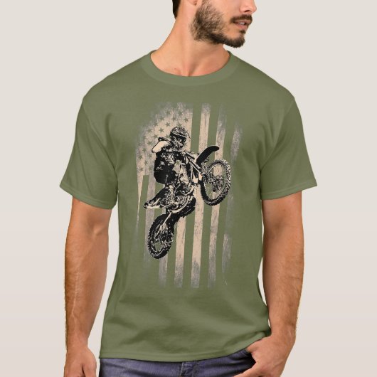 Motocross Jumping Bike American Flag op 4 juli T-shirt (Voorkant)