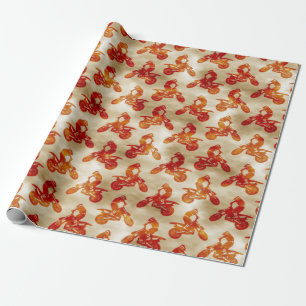Motocross Liefde Motor Patroon Biker Oranje Cadeaupapier