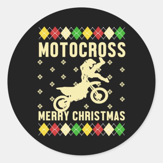 Motocross Merry kerst Ugly Xmas Motorcycle Gif Ronde Sticker (Voorkant)