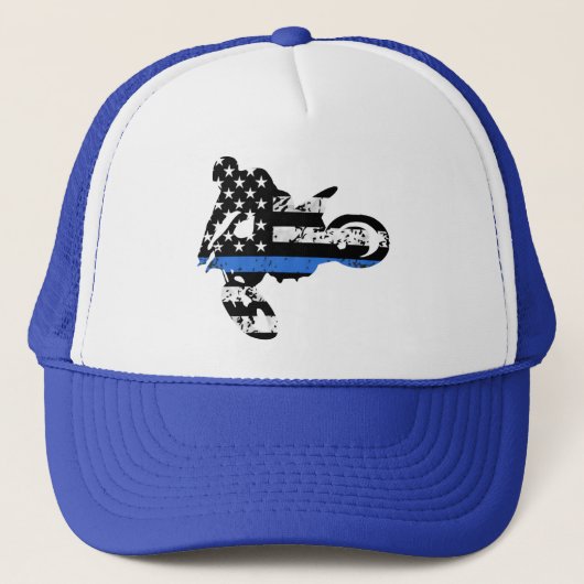 motocross motorfiets flikkert blauwe lijn truc trucker pet (Voorkant)