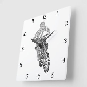 Motocross-off Road Motorcycle Word Art Vierkante Klok