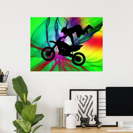 Motocross op het web van Psychedelic Spider Poster (Thuiskantoor)