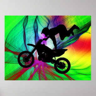 Motocross op het web van Psychedelic Spider Poster