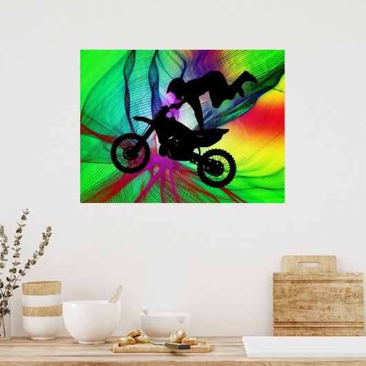 Motocross op het web van Psychedelic Spider Poster (Keuken)