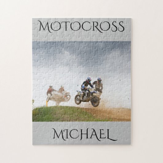 Motocross puzzel met gepersonaliseerde naam. (Verticaal)