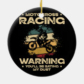 Motocross-raceoproermotor met vuilnisbak keramisch ornament (Achterkant)