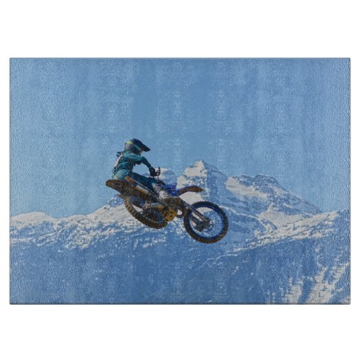 Motocross Rider Flying over Mountain Snijplank (Voorkant)