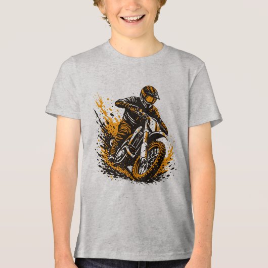 Motocross Rider Power Sliding Through Mud Tri-Blend Shirt (Voorkant)