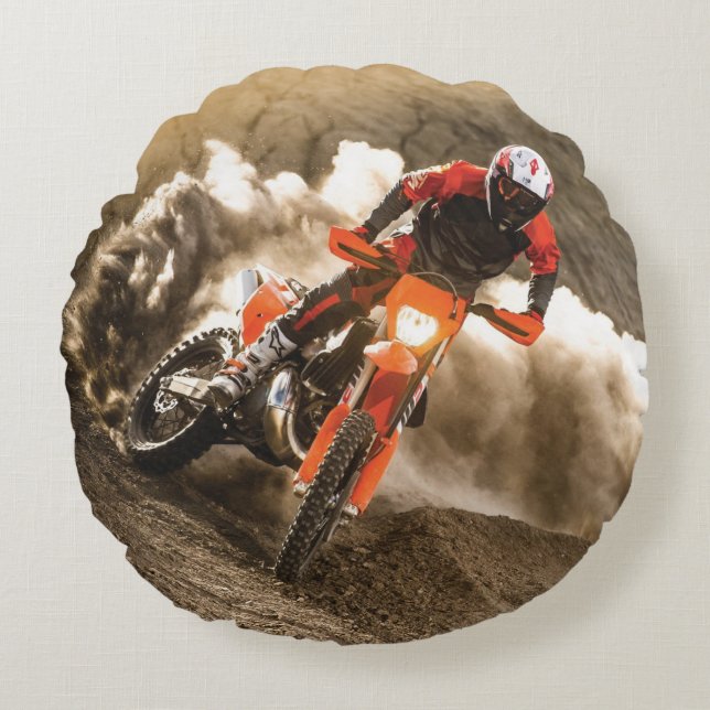 Motocross Rider Rond Kussen (Voorkant)