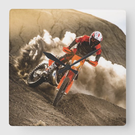 Motocross Rider Vierkante Klok (Voorkant)