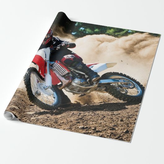 Motocross rijder gooit kussen cadeaupapier (Uitgerold)